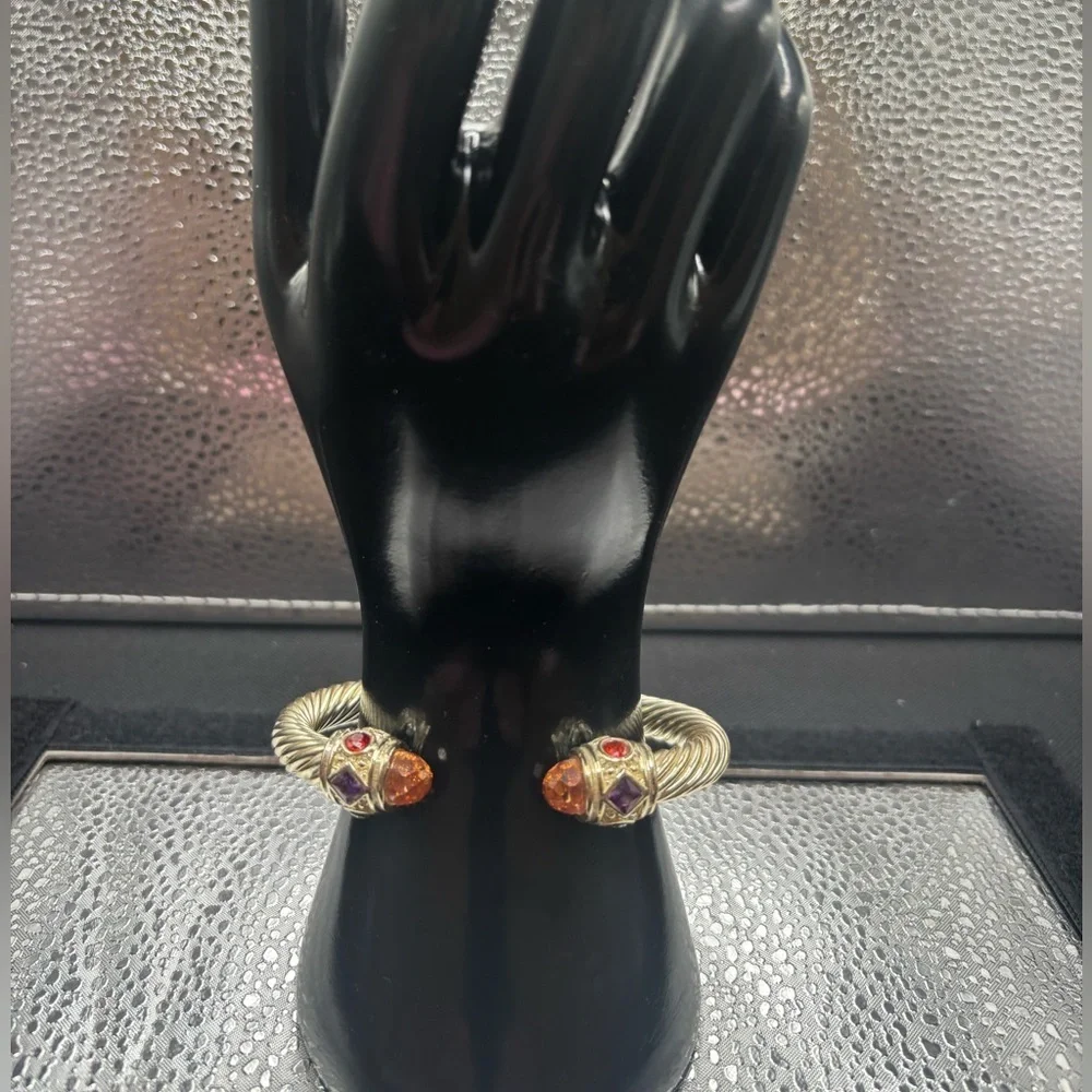 Silver Twisted Bangle with Citrine Gemstone Accents